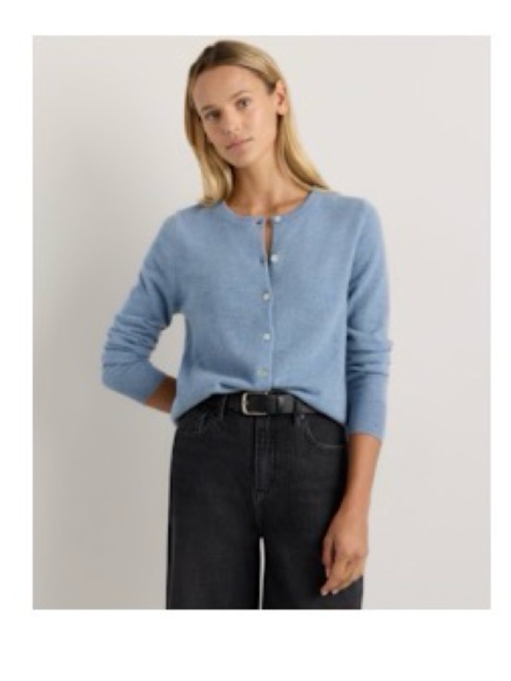 Quince Light Blue Button-Front Cashmere Cardigan
